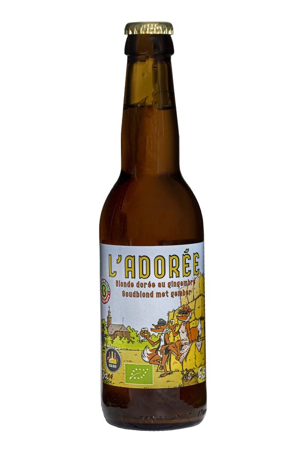 L'Adorée Brasserie du renard Blonde dorée au gingembre, Bière 100% bio, dorée, houblonnée à cru et épicée au gingembre.