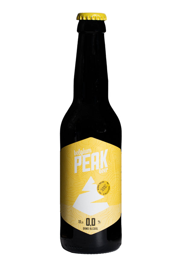 Le goût de notre bière Peak sans alcool (Peak 0%). La nouvelle distillation sous vide permet de conserver le même goût à notre bière. Appréciez la saveur de notre Peak Blonde avec ses notes d'agrumes et de houblon.
